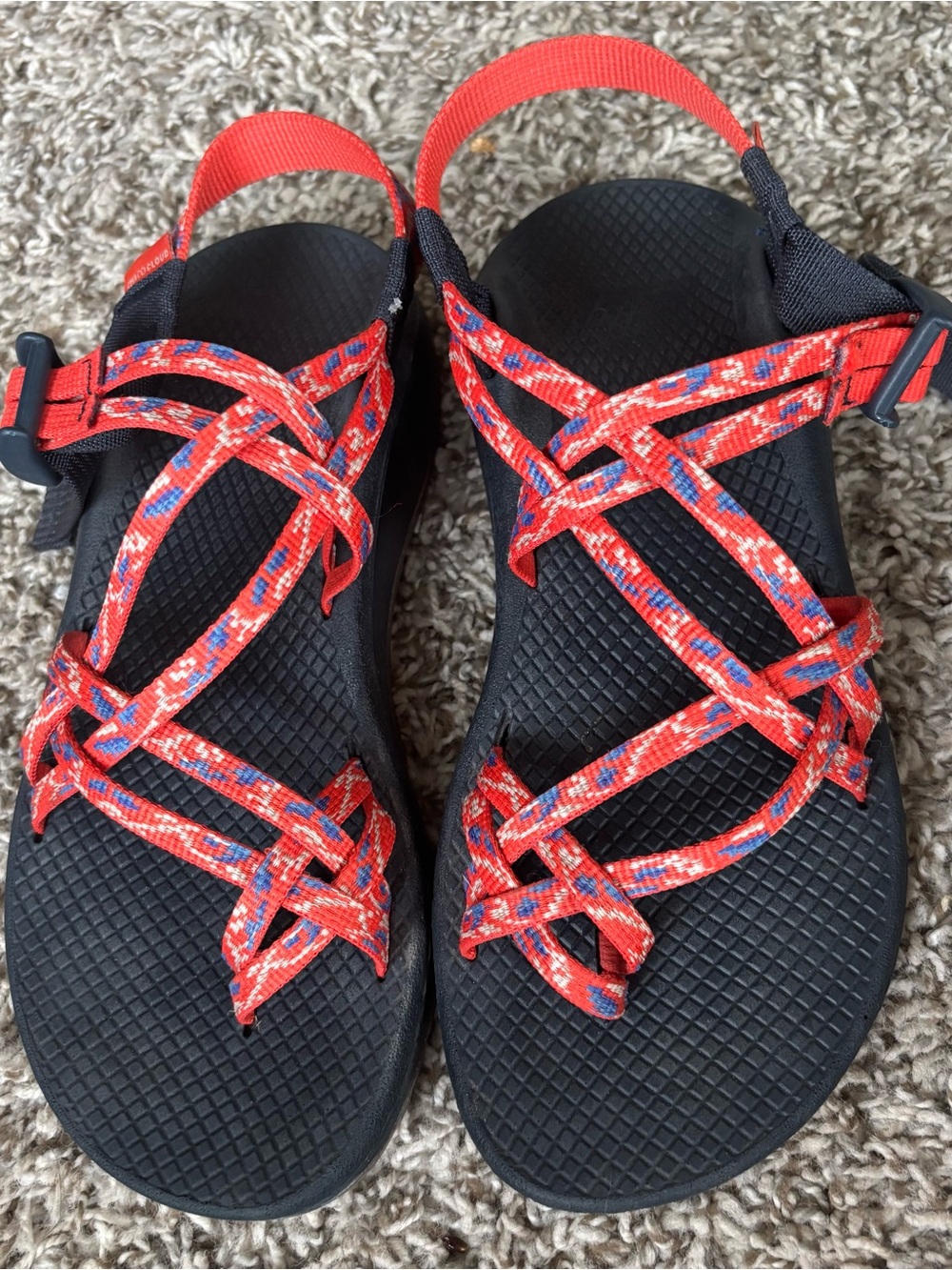 Chaco Women's orange Patterned Strappy Sandals with Black Footbed